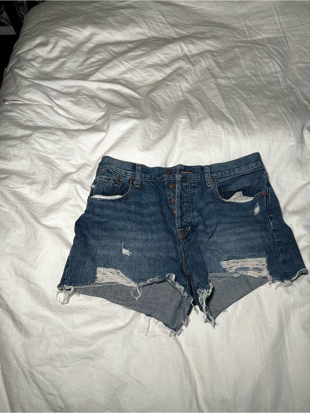 Free People Distressed Dark Blue Denim Cutoff Shorts